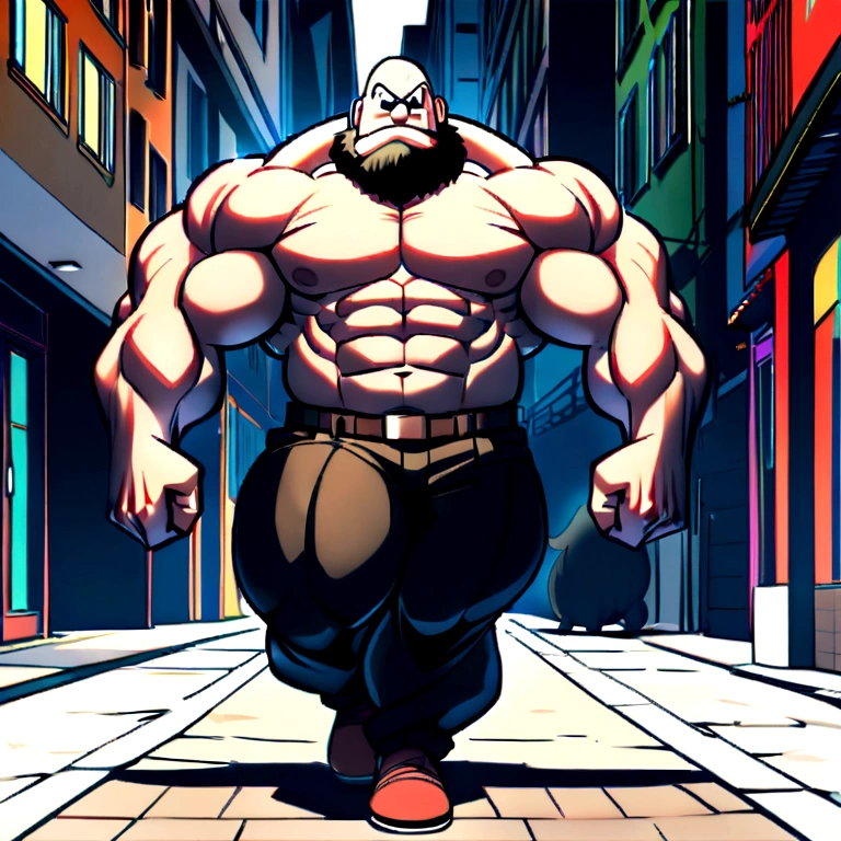 Solo, male, standing, (((by dramamine))), big bulge, muscular, enormous, tall, buff, massive, big biceps, big pecs, alleyway, dramatic lighting