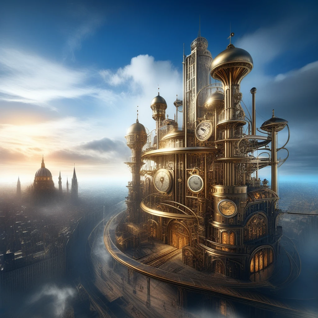 Gaze upon a city where steampunk dreams meet technological advancements, each tower a symphony of brass and invention.