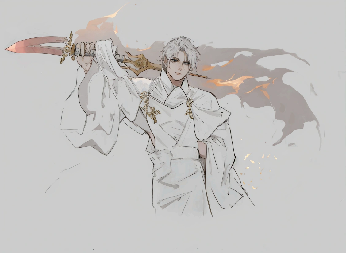 1 male character holding a great fire sword