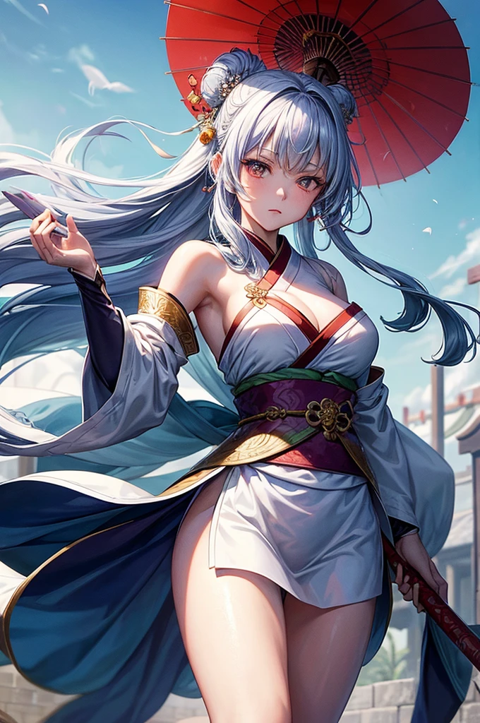 beautiful girl、Camel Toe、Giant tit、Nipple Puffs、Cleavage、Plump、Super big breasts、Super big butt、Rurouni Kenshin、Japanese sword、Draw your sword、Silver Hair、samurai、Swordsman、Haori、Hakama