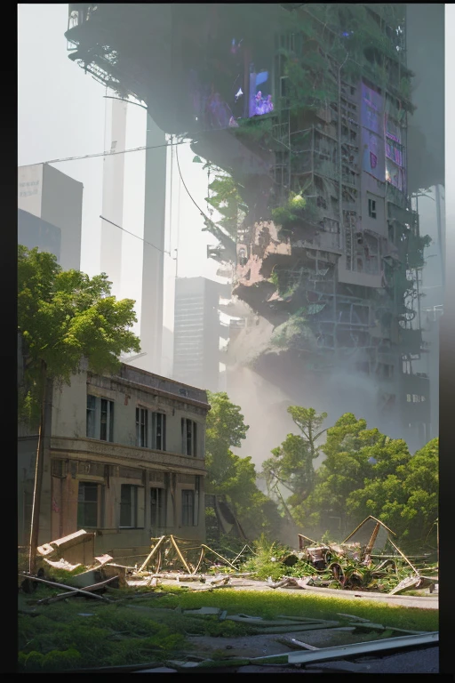 Post apocalyptic city scene, destroyed houses and buildings, moss on houses and buildings, trees growing, large trees, lots of bush, wild flowers. Birds, various animals, wrecked cars, destroyed motorcycles. [(Hassleblad H6D-400c)], [(medium format image)],[(dreamy)],[(400 mega pixels)], (photorealistic:1.4), (RAW photo:1.2), (8k), (masterpiece:1.3), (realistic), (hyper-realistic), ultra-detailed, illustration, very_high_realistic:1.5 ,very_high_resolution:1.5, HDR, CG, unity, 8k wallpaper, Amazing ,finely detail, official art, extremely detailed CG unity 8k wallpaper, (best quality), incredibly absurdres, ultra-detailed, cinema lights, cinematic lighting, professional lighting, photon mapping, radiosity, physically-based rendering, solo focus, sharp focus,
highres, extremely detailed ,extremely delicate and beautiful, intricate detail.