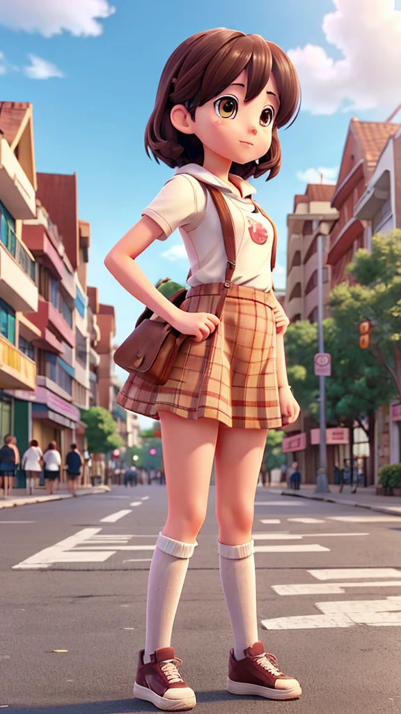 Anime girl peeing in public street in front of the screen 