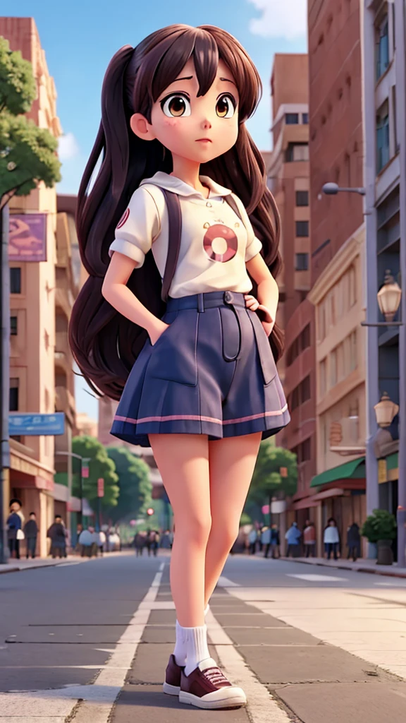 Anime girl peeing in public street in front of the screen