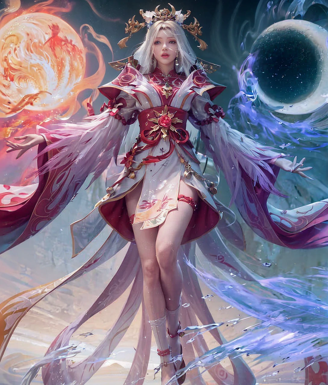 ultra realistic 8k cg, flawless, clean, masterpiece, professional artwork, famous artwork, cinematic lighting, cinematic bloom, perfect face, beautiful face, fantasy, dreamlike, unreal engine 5, science fiction, lace, lace trim, lace-trimmed legwear, luxury, jewelry, diamond, gold, pearl, gem, sapphire, ruby, emerald, intricate detail, delicate pattern, charming, alluring, seductive, erotic, enchanting, (front bangs hair:1.5), hair ornament, necklace, earrings, bracelet, armlet, autumn.
((,1girl, pov,best quality,)) ,((((,1girl, solo, huge fake breasts:1.5, goddess dress, full body, looking at viewer, standing))))