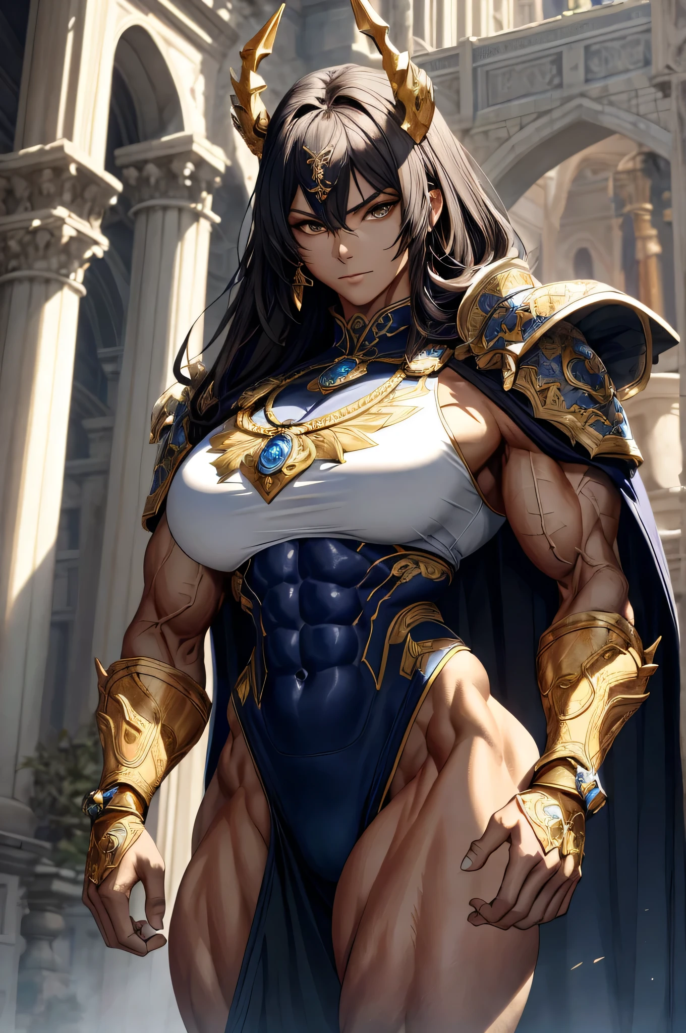 
(Best lighting) , (Very intricate details) , 4K Integration, (Super fine CG: 1.2) , (8K: 1.2),(original), (masterpiece) , (Highest quality),(masterpiece:1.4),Anime-ish high quality,(masterpiece),masterpiece, Highest quality, Absurd,((Masterpiece, 4K, 8K, High resolution)),(masterpiece), (Highest quality), (Super detailed), (Very delicate and beautiful), ((Cowboy Shot)), 1 female,
, ((bodybuilder:1.5)),Temple Background,((Beautiful woman)),((Woman warrior)),(((From the knee up:1))),from frontknight girl,Brave and resolute attitude,tough metal armor,Sword in hand,Flowing Cape,Armor details,Metal Reflection,Castle Background,medieval setting,Soft sunlight,Brave pose,Strength and elegance,Solemn atmosphere,Sharp Eye,Powerful aura,Stoic expression,Determined jawline,royal coat of arms,Huge muscular physique,Protruding veins,Strong arms with bulging biceps、Six-pack、Graceful Movement,A commanding presence,Golden shades,Dynamic configuration,Vibrant colors,Perfect balance,Light and shadow contrast,Down to the smallest thread,Sharpen highlights and shadows,Impressive level textures,Sharp focus,Rich and realistic backgrounds,Magnificence and grandeur,Heroine of the Kingdom,Legendary Warrior,Inspiring and majestic,Dignified and fierce,Guardian of the kingdom,Unstoppable courage,Divine Destiny,Indomitable spirit,Unforgettable beauty,Unwavering Strength