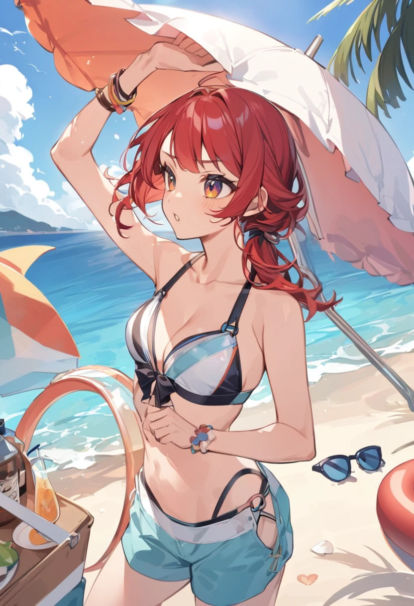 Swimwear、Ocean、Parasol、Swim ring、Red hair、Shortcuts