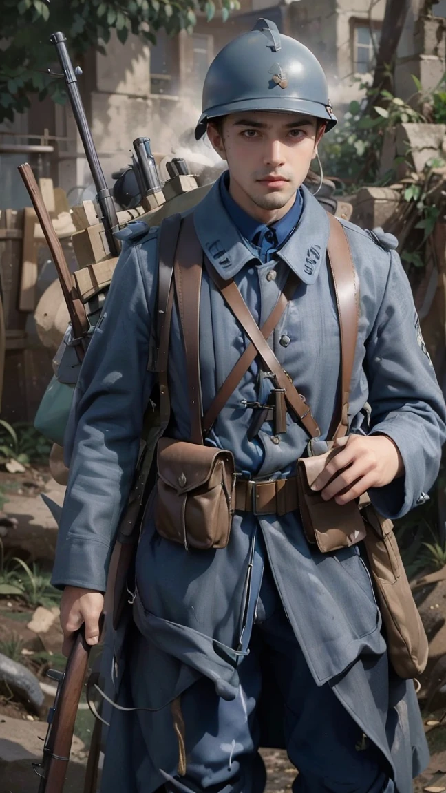 (masterpiece), best quality, expressive eyes, perfect face, All quiet on western Front, man, trenches, dirty, uniform, realistic, HD, Rifle