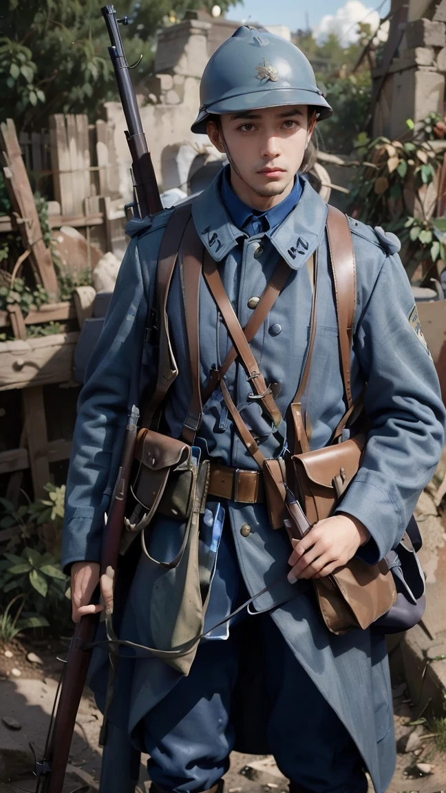 (masterpiece), best quality, expressive eyes, perfect face, All quiet on western Front, man, trenches, dirty, uniform, realistic, HD, Rifle