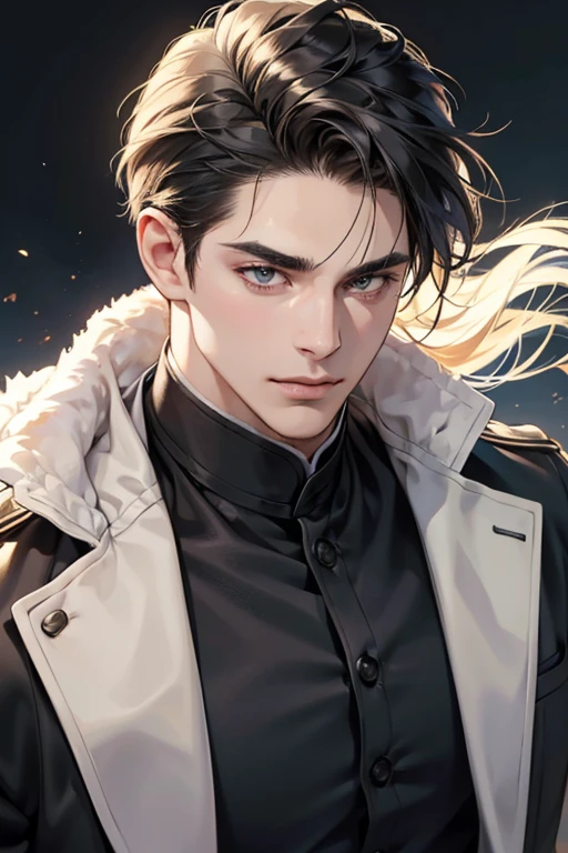 (best quality,4k,8k,highres,masterpiece:1.2),ultra-detailed,(realistic,photorealistic,photo-realistic:1.37),30 year old man,3 day beard,handsome anime,portraits,strong,masculine,dark hair,sharp jawline,mesmerizing eyes,perfectly styled hair,cool anime outfit,confident expression,vibrant colors,dynamic lighting, CEO and expression smile in love.
