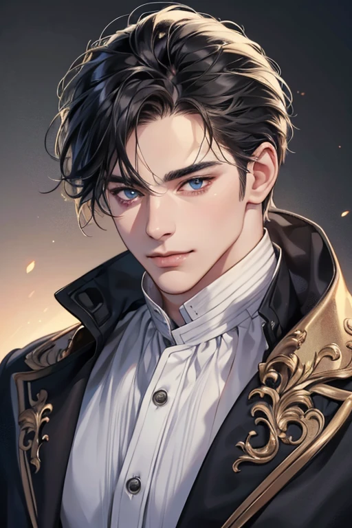 (best quality,4k,8k,highres,masterpiece:1.2),ultra-detailed,(realistic,photorealistic,photo-realistic:1.37),30 year old man,3 day beard,handsome anime,portraits,strong,masculine,dark hair,sharp jawline,mesmerizing eyes,perfectly styled hair,cool anime outfit,confident expression,vibrant colors,dynamic lighting, CEO and expression smile in love.