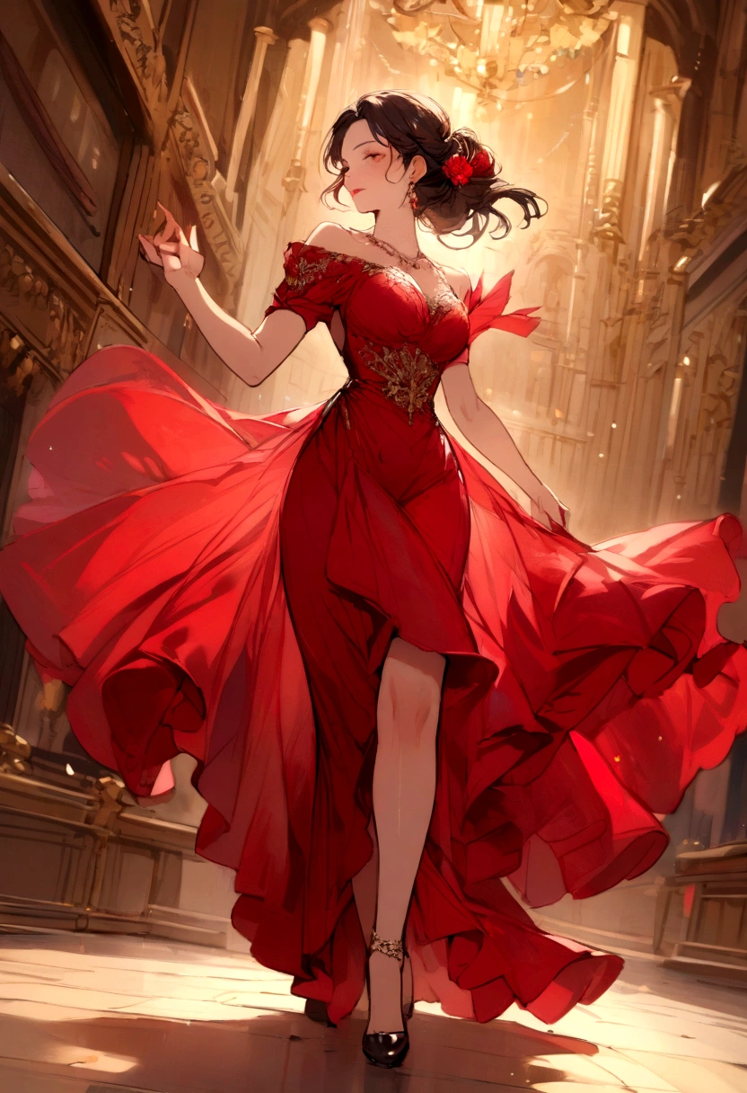 Woman dancing in red dress
