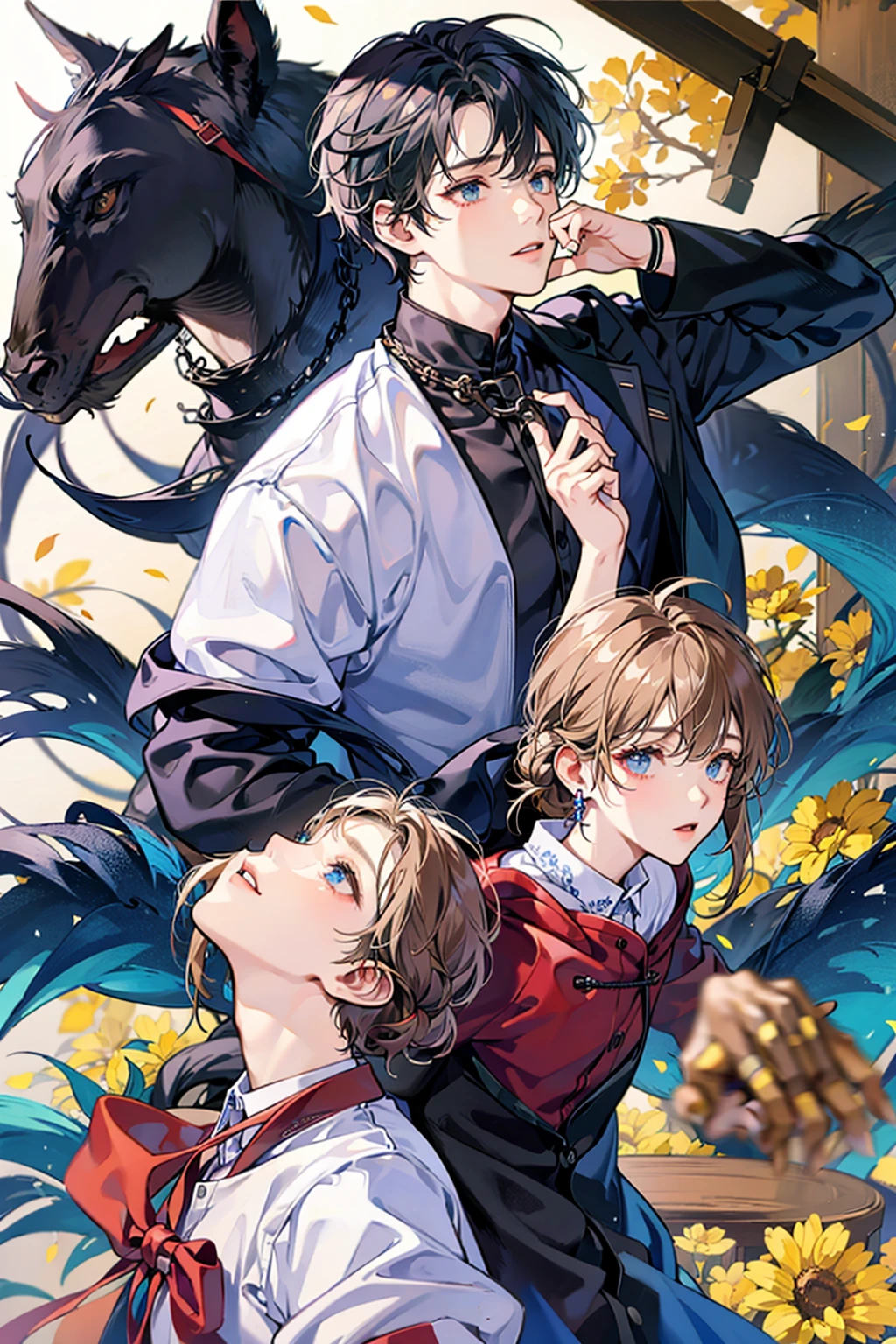 gang、male、adult、Black髪色、dark、Black、front、suit、Earrings