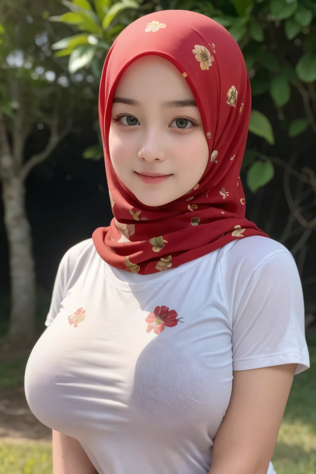 Jumbo (Singlet), Chubby adorable, 1 girl, (face to face), 10 years old, baby face, happy, half body portrait, (face details: 1), (eye details: 1), ((big breasts)). wearing transparent transparency soft long shirt, hijab, .. Cute posed. proportional body. Ultra High Res. realistic: 1.4, UHD, (floral pattern), view from side seductive pose 