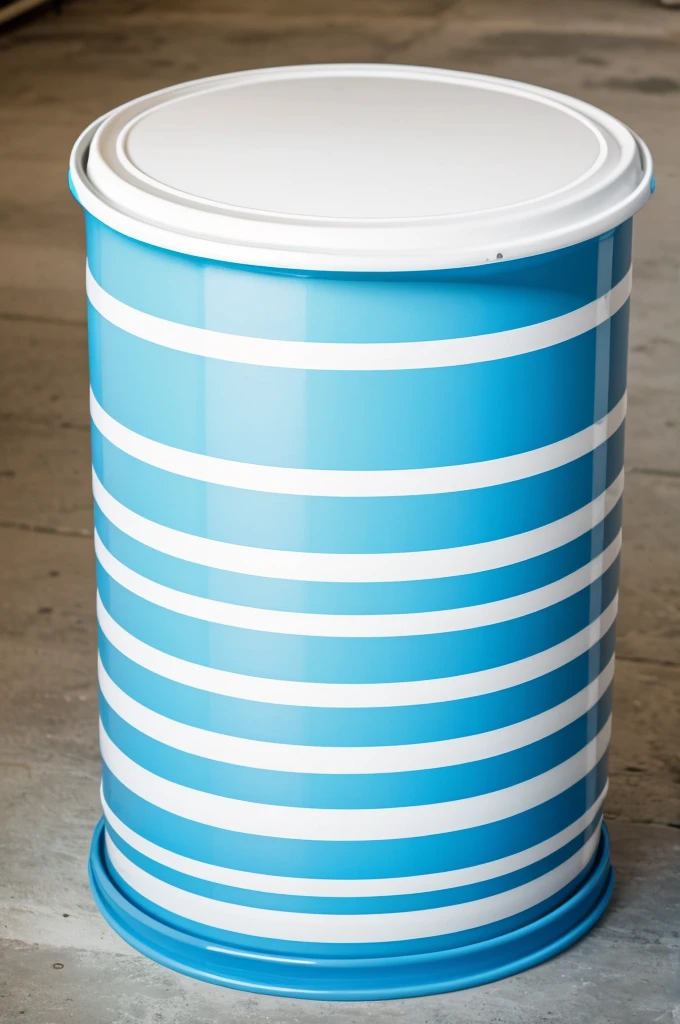 Plastic drum with light blue and white lines