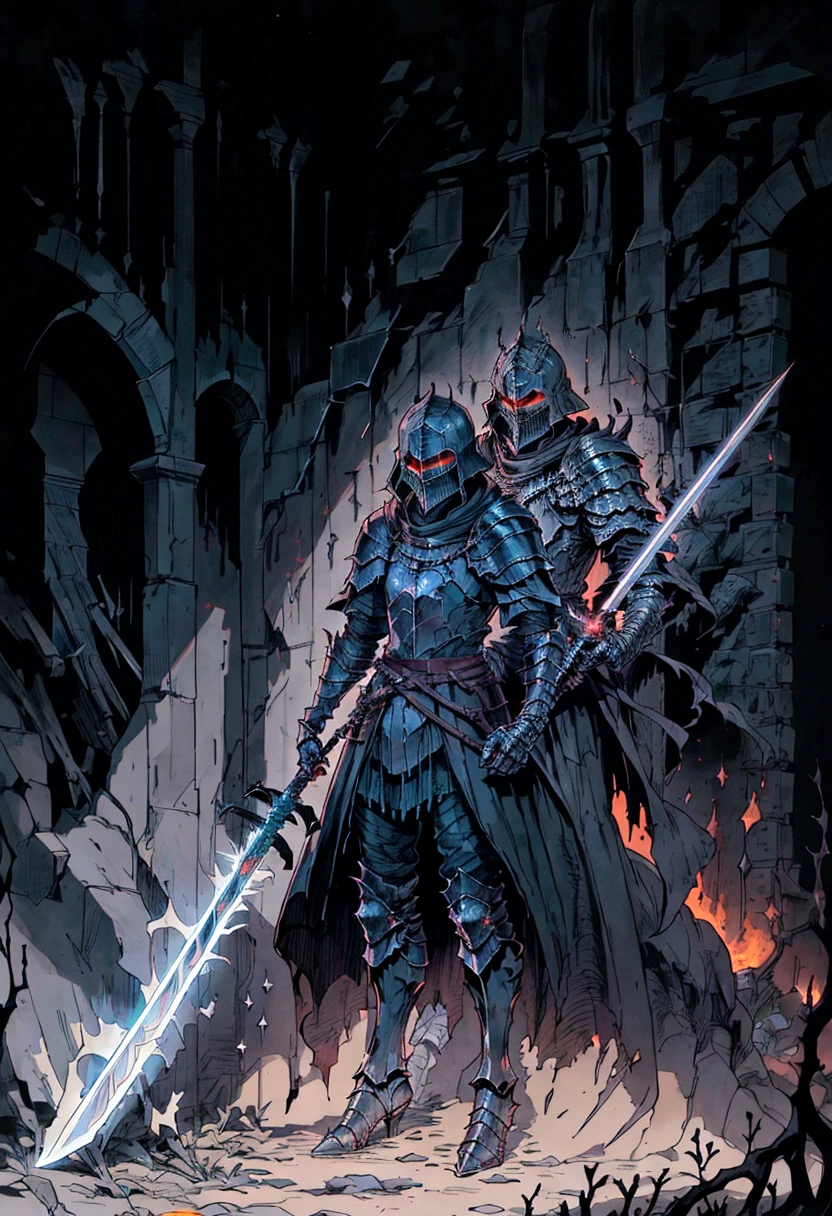 arafed knight with a sword in a dark room with flames, dark souls knight, the dark souls knight, dark souls style, dark souls art, dark souls concept art, dark souls inspired, dark souls art style, dark souls vibe, darksouls concept art, fallen knight, dark soul concept art, in style of dark souls 3, dark souls colour scheme