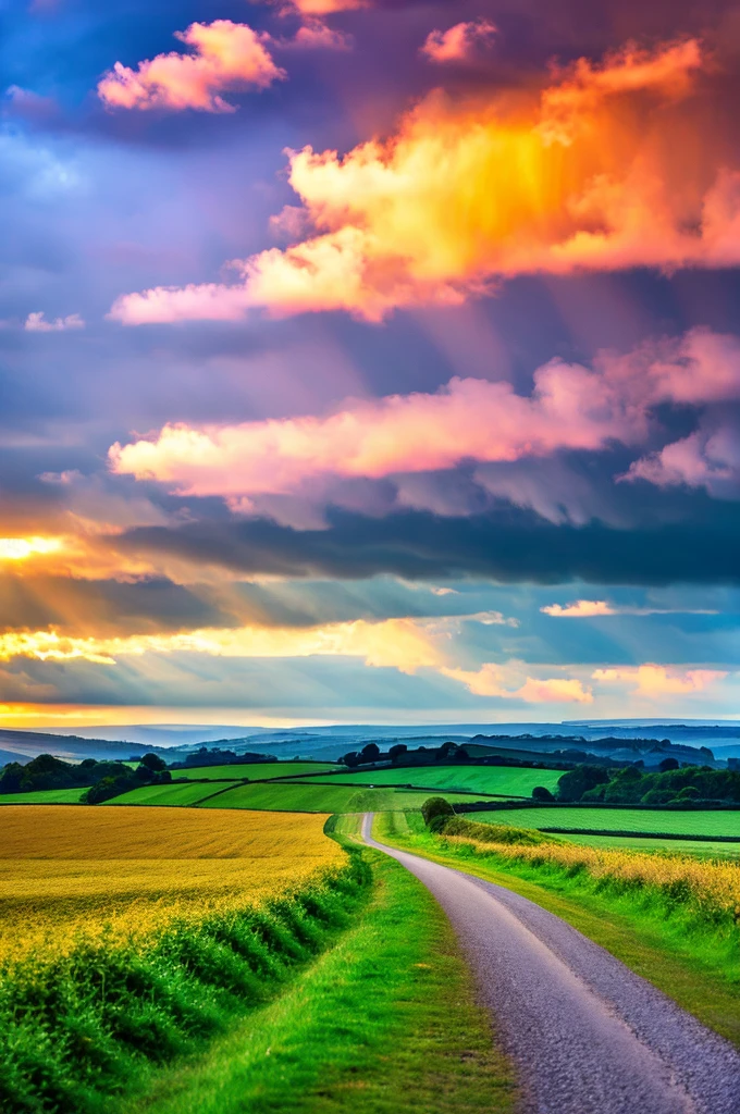 Original landscape,Sky and clouds,Tyndall effect,A country road,Colorful hot air balloon,High quality desktop wallpaper, Verdant forest, Detailed field properties, Beautiful English countryside, Stunning scenery, Rolling Hills, Landscape Wallpaper, Lush countryside, Green forests, Stunning scenery, Green fields in the background, High quality wallpaper, Beautiful wallpapers,Ultra high quality,Ultra HD,Ultra-high resolution