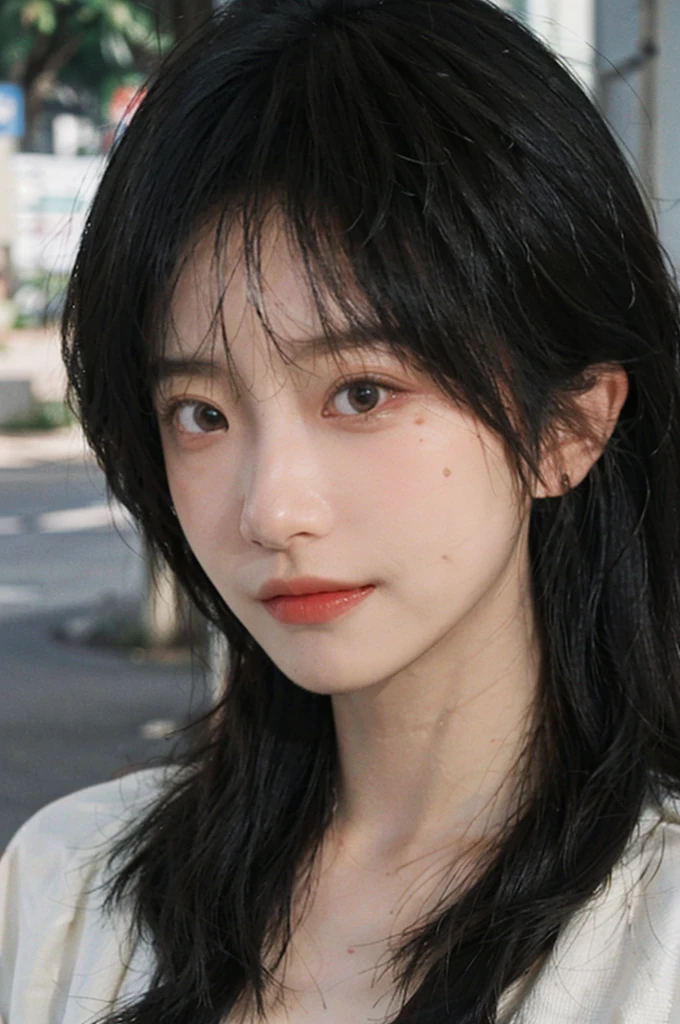 (smooth skin textures:1.3), Lipstick, (Upper body:1.4),background, earrings, serene, calm, Suspenders,(Realistic and detailed eyes:1.2), Natural skin texture, Realistic facial details, Soft dramatic lighting, Vivid details, outdoor, (Photo Practical:1.4), (hyper Practical:1.4), (Practical:1.3), (Smoother lighting:1.05), (Improve lighting quality:0.9), (Highest quality real skin textures:1.4), Exquisite eyes, Delicate face, (Enhance the beauty of skin texture:1.1), Hair details,(Large Breasts:1.3), short hair, Moles under the eyes, A faint smile,Portrait Photography, Depth of Field, Bokeh, Surrealism, Ray Tracing, (Portrait Photography:1.1), Surrealism, High Detail, Chiaroscuro, Ray Tracing, reflected light, Ultra HD, Ultra HD, masterpiece, Textured Skin, Super Detail, High Detail, high quality, best quality