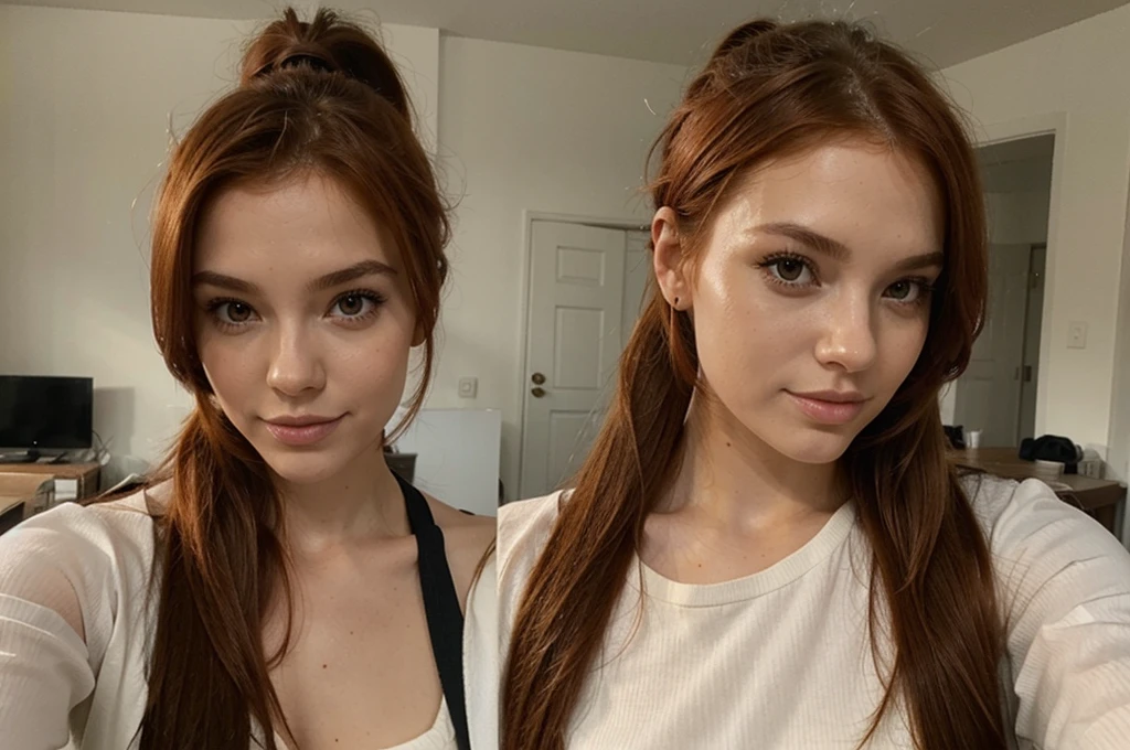 sexy selfie rousse cheveux long ponytail