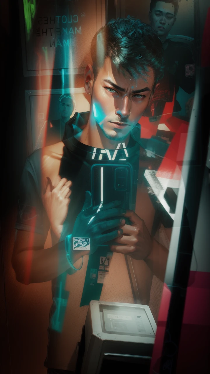 Change background cyberpunk handsome boy. realistic face, SK ,ultra realistic