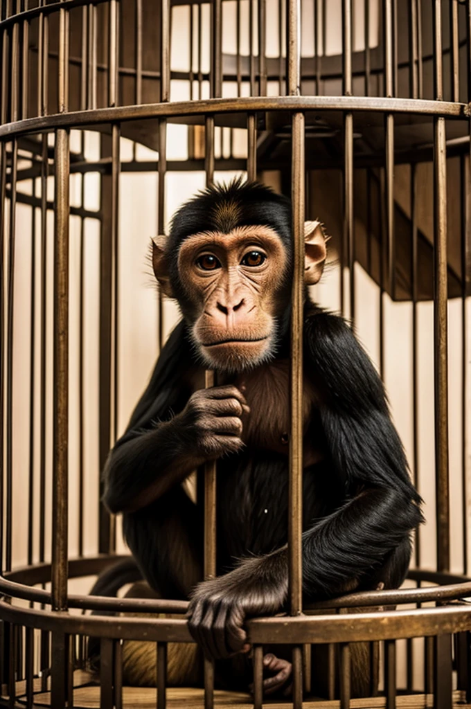 A monkey in a cage