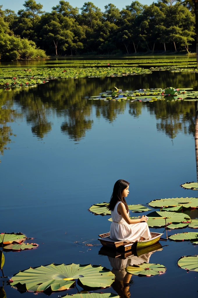 Girl on lotus lake