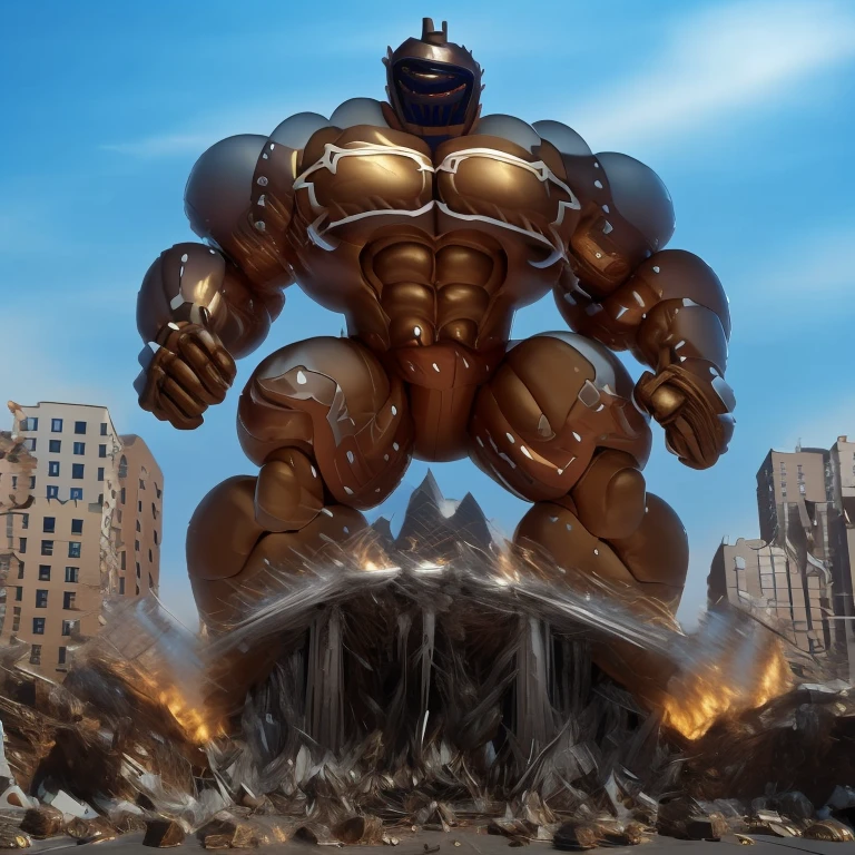 solo (masterpiece. official art. 8k. best quality. detailed full body. full body.)
(situation 1 : dominating Armored Flazzard. Armored Flazzard is over 1000 meters long. focus GIANT mechanical Muscular Armored Flazzard is trampling the city. Looking down. macro. stomp. Low-angle perspective. emphasizing the immense size.)
(situation 2 :smoke and flames rising from the destruction in the city)
(Additional details 1: real texture material. whole body shines like metal. emphasizes the muscles. suit fully made of metal.).
(Additional details 2: Detailed head. Detailed Body. Detailed abs. gigantic muscles. HYPER MUSCLES. Gigachad Muscular. big muscle. pecs. triceps. traps. unusually developed muscular body. body full of huge muscles. showing off muscles. pectorales enormes. Exaggeratedly huge muscles. huge muscles. long legs.).
his back he wears a golden cloak.