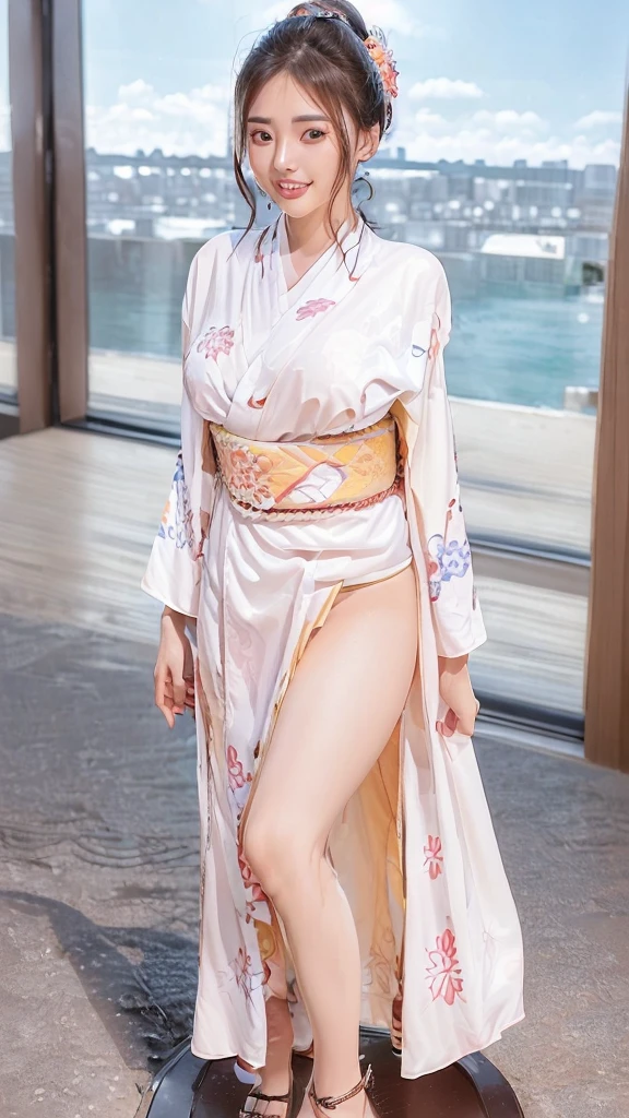 Highest quality,8Kのmasterpiece,Super detailed,超A high resolution,High resolution,Super Beauty,The beauty of raw photography:2.0,
((Ultra-Realistic Details)),Very intricate detail,(Photographed from the front:1.6),Depth of written boundary,
High background image quality,Full body description,(Realistic:1.5),(masterpiece:1.5),
(Perfect figure:1.5),(View from the front:1.9),Accurate,Anatomically correct,
(((Oily skin:1.8,Glowing Skin 1.5,Glowing Skin))),
Looking into the camera,Realistic:1.9,She wears a vibrant kimono decorated with intricate patterns and a wide sash.,
Gorgeous embroidered kimono,((A kimono with a wide open chest:1.5)),
(((Japanese Kimono:1.5))),((((1 female:1.9,solo)))),Colorful kimonos,
Wear a swimsuit under your kimono,
25 year old adult Japanese woman,Beautiful Hair,Delicate and beautiful face,Eye and facial details,Shining Eyes,
Symmetrical eyes,Beautiful light brown eyes,double eyelid,Thin eyebrows,(Glossy Lips:1.8),(blush:1.2),
(((Bursting Big Breasts:1.5,Don't show your areola,Cleavage:1.6))),
Huge breasts,Large Breasts,tits,The lower half of the body is hidden by the kimono and cannot be seen.,
Show off your chest to the audience,(Ultra-slim waist),Toned Abs,
Slim thighs,Narrow waist,Soft skin body,
Long black hair,Random hairstyle,
(((Best Smile:1.9,Smiling and showing white teeth))),
Height 175cm,Midsummer Beach,Woman happily running on the beach,