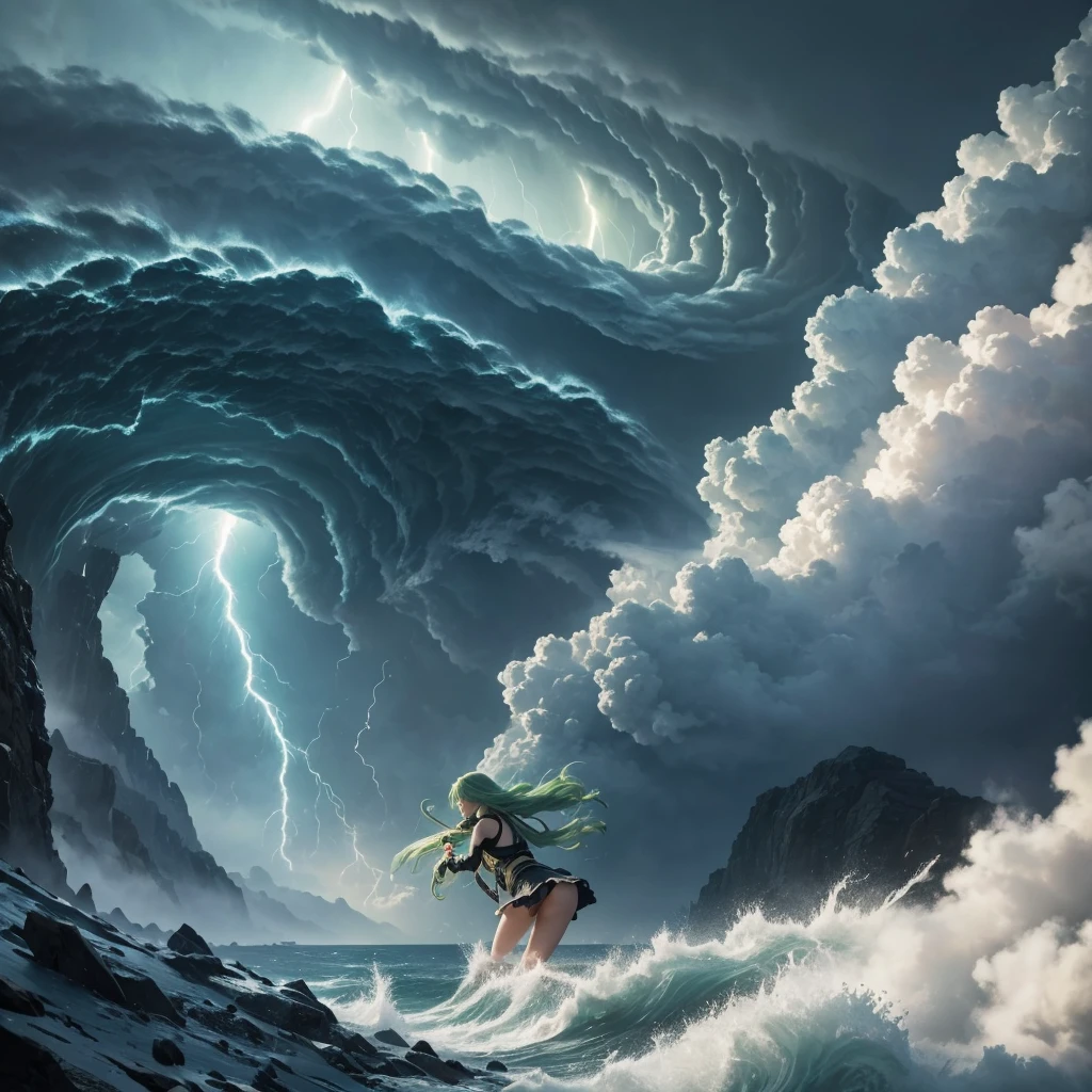 (high quality)、(masterpiece)、(detailed)、One Beautiful Woman、Woman with long green hair、Wizard、Right palm facing up、BRAEK、
A tornado is happening in the palm of your hand、A small tornado in the palm of your hand、BRAEK、
The background is a tornado、BRAEK
手のひらにtornadoを持っている、tornado、tornado、tornado
BRAEK
手のひらの上にtornadoがある