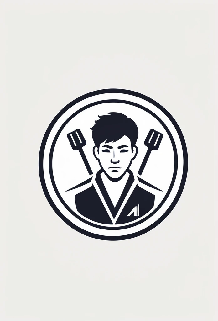 Japanese、Handling tools、Inside the stylish logo of an electric company、Depicting people who work hard and treat them like tools(Overall image)
A very cool, chic and modern design. Monotone background is pure white.