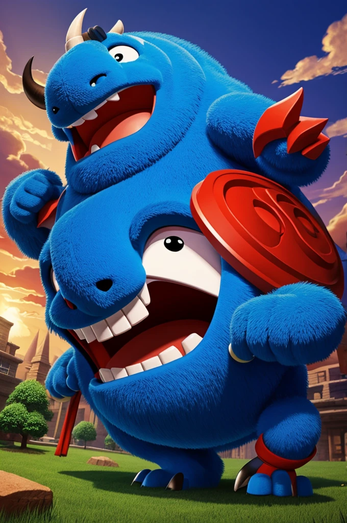 A monster Ox is playing cartoon art image 