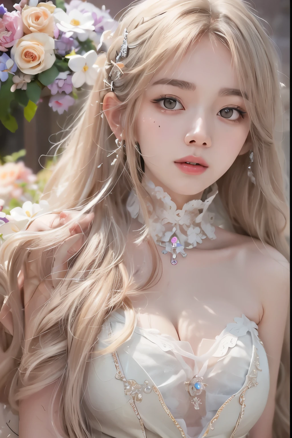 (최고의 quality 세부 사항)、realistic、8k words、highest resolution、(1 girl:1.2)、The very detailed、고quality 텍스처、intricate details、Detail、very detailed CG、고quality 그림자、Beautiful delicate face with details、Beautiful and delicate eyes with details、depth of field、ray tracing、In my 20s、pretty kpop girl、(korean urzan face)、slim face、(Ulzzang-6500-v1.1:0.6)、pure face_v1、Glow Eyes、perfect body、 look at the viewer、(최고의 quality 세부 사항:1.2)、realistic、8k words、highest resolution、(1 girl:1.2)、The very detailed、고quality 텍스처、intricate details、Detail、very detailed CG、고quality 그림자、Beautiful delicate face with details、Beautiful and delicate eyes with details、depth of field、ray tracing、In my 20s、pretty kpop girl、(korean urzan face)、slim face、(Ulzzang-6500-v1.1:0.6)、teak、shiny lips、、높은 수준의 이미지 quality, 최고의 이미지 quality, 최고 quality, realistic, very detailed, 사진 realistic, 4K 8k words Full Color RAW Photos, FUJIFILM(medium format), Hasselblad, carl zeiss, Amazing dynamic range photos(Utility_Art by Smoose-768:1.1),highest resolution, high pixel count, Clear details, clear image, Natural color reproduction, noise reduction, high fidelity, quality, software improvements, Upscaling, Optimized Algorithm, Professional-grade retouching, ((Beautiful headdress))、(Jewelry accessories)、(Eye color: brown)、((gray hair)), (white long hair)、(layered hairstyle), Description Beautiful delicate hair、(gothic lolita)、(red dress)、((Flowers bloomed all over the wall.))、