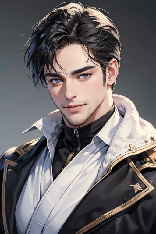 (best quality,4k,8k,highres,masterpiece:1.2),ultra-detailed,(realistic,photorealistic,photo-realistic:1.37),30 year old man,3 day beard,handsome anime,portraits,strong,masculine,dark hair,sharp jawline,mesmerizing eyes,perfectly styled hair,cool anime outfit,confident expression,vibrant colors,dynamic lighting, CEO and expression smile in love.
