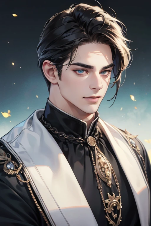 (best quality,4k,8k,highres,masterpiece:1.2),ultra-detailed,(realistic,photorealistic,photo-realistic:1.37),30 year old man,3 day beard,handsome anime,portraits,strong,masculine,dark hair,sharp jawline,mesmerizing eyes,perfectly styled hair,cool anime outfit,confident expression,vibrant colors,dynamic lighting, CEO and expression smile in love.