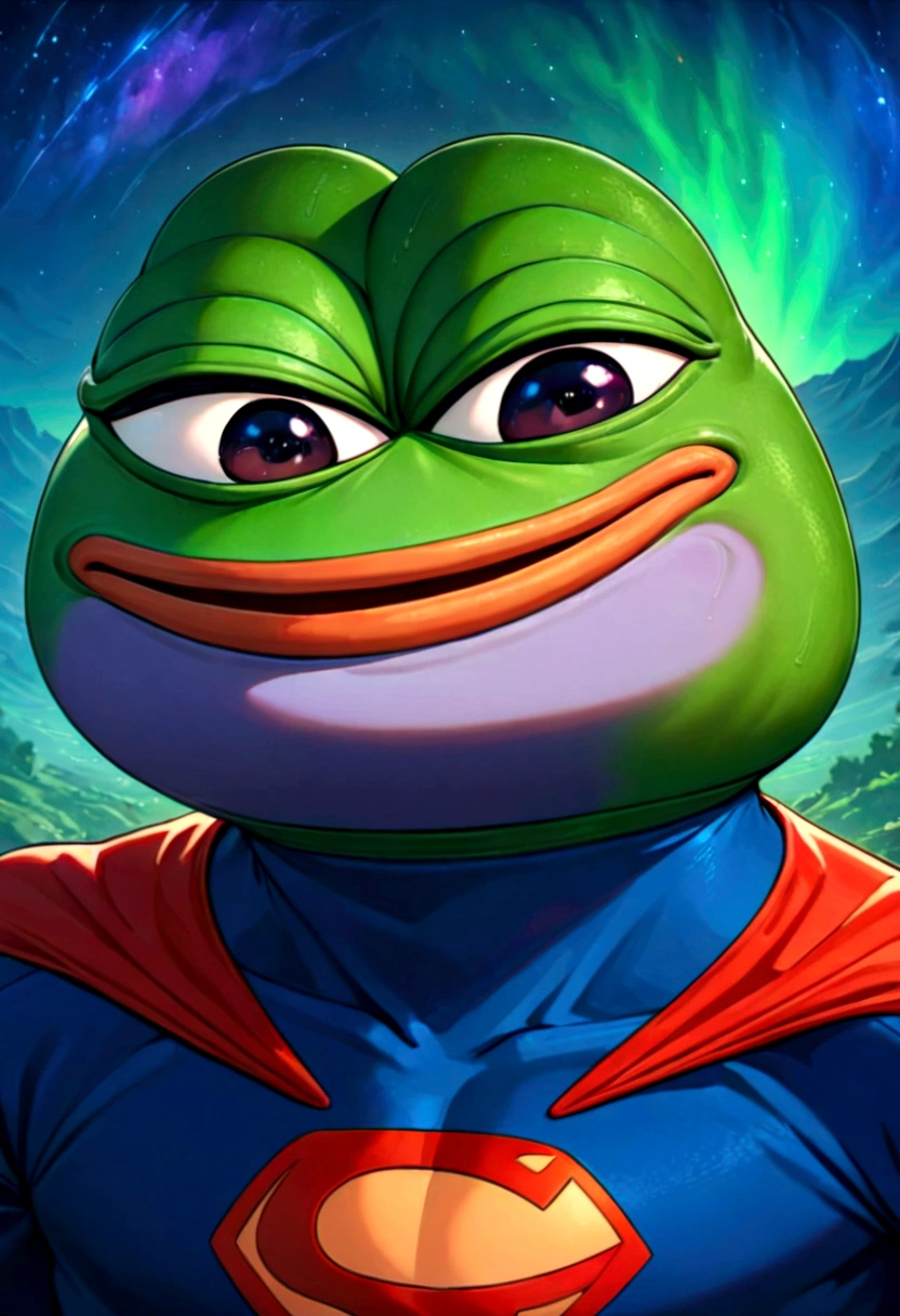 portrait of purple super hero pepe with purple skin,, wearing super hero outfit with big H in middle , a starry night sky background, (((pepe_frog))),,detailed portrait, (best quality,8k,highres,masterpiece:1.2),ultra-detailed,digital painting,vibrant colors,dramatic lighting,fantasy,surreal, pepe the with purple skin, hedgehog with big mucles, hedgehog, supe hero, superman, pepe the frog, as super hero pepe_frog, high qulity (((PepeFrog))), big H on outfit, H superhero