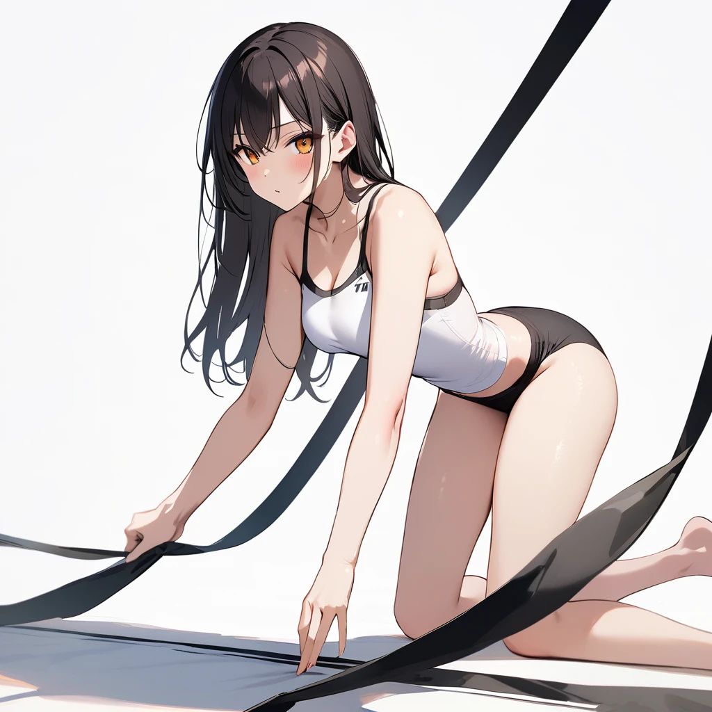 16k works,Highest quality,18-year-old,No background.White background only,whole body、Kneel,Dynamic and sexy pose, alone, Beautiful Face,, Symmetrical eyes, Perfect body, Good balance、 Perfect body、裸にwhole bodyに包帯を巻いた女性