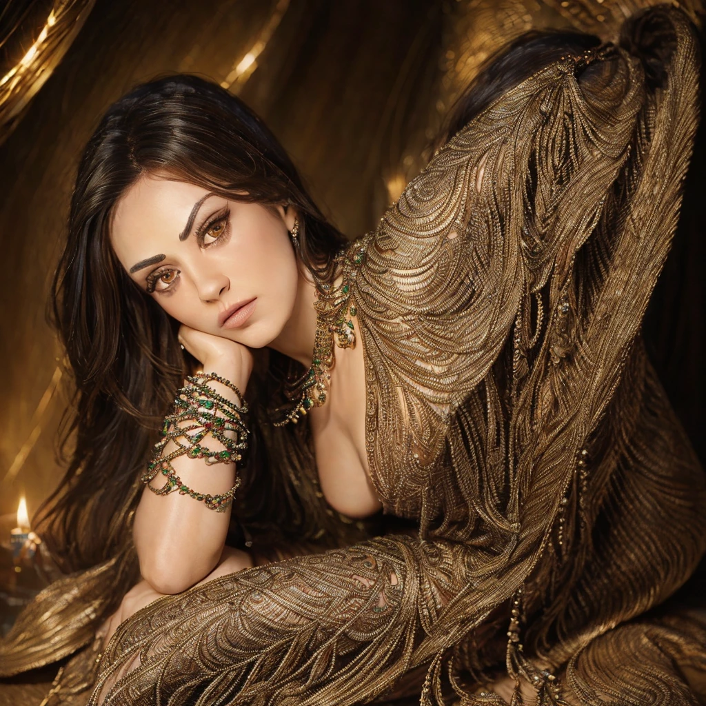 Mila Kunis a beautiful young woman (Mila Kunis, age 25), nude wearing only some Christmas themed body jewelry on silver chains, her intimate areas fully exposed and very detailed, holding and caressing a very large Python by an old-fashioned fireplace with a roaring fire, spread legs her private areas fully exposed, Christmas scene (best quality, 4k, 8k, highres, masterpiece:1.2), ultra-detailed, (realistic, photorealistic, photo-realistic:1.37), HDR, UHD, studio lighting, ultra-fine painting, sharp focus, physically-based rendering, extreme detail description, professional, vivid colors, bokeh, portrait, figurative, intimate, sensual, cozy, Christmas, warm lighting, chiaroscuro (show her entire body, show all of her)