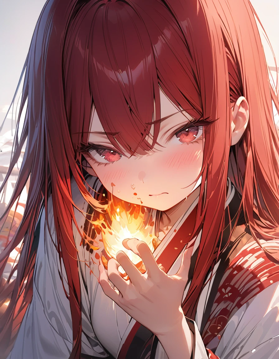 Embarrassed(Masseter muscle area, high quality, Mysterious, Beautiful and beautiful, Ideal body proportions, Official image art, Impressionism), (Ultra-high resolution, 8k RAW photos, Photorealistic, Natural light, Textile Shading),Perfect Fingers
