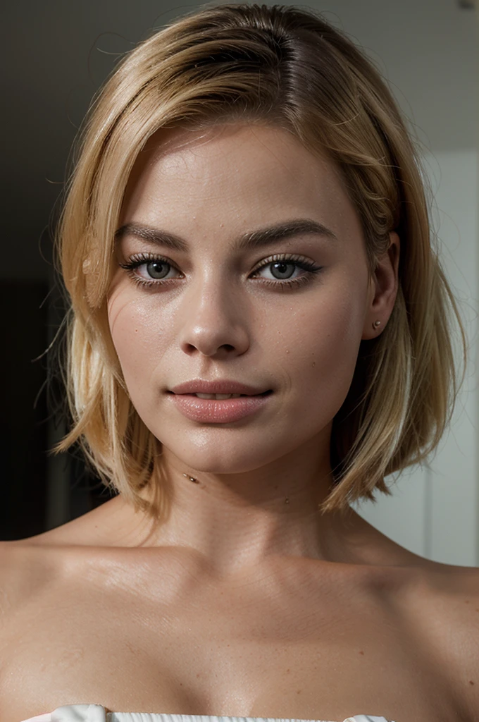 Generate me an image of a portrait of blonde Margot Robbie in 4K. ultra realistic 
