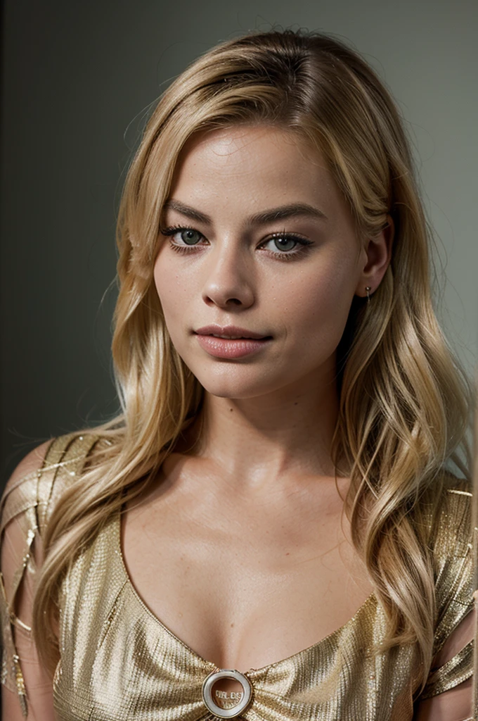 Generate me an image of a portrait of blonde Margot Robbie in 4K. ultra realistic