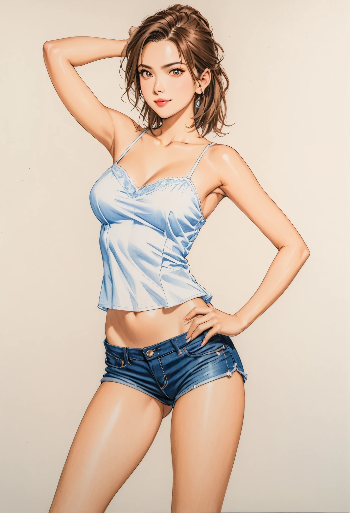 female,short camisole,white,Art,ad,colour pencil drawing,draft drawing