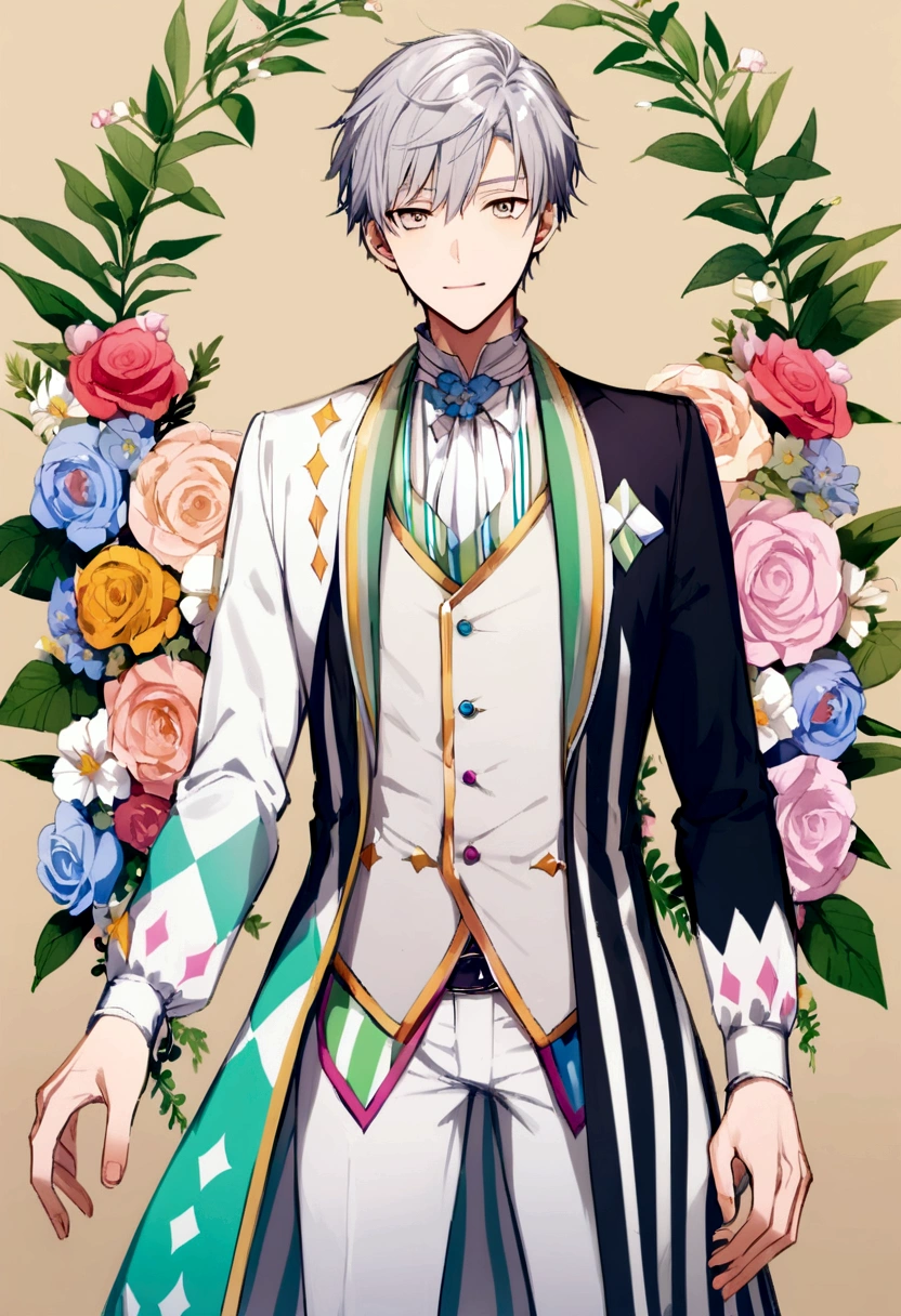 boy in June party clothes, background with June party decoration