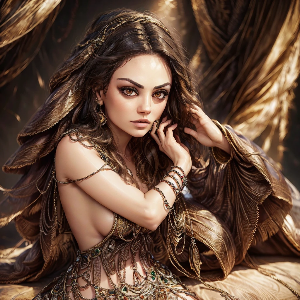 Mila Kunis a beautiful young woman (Mila Kunis, age 25), nude wearing only some Christmas themed body jewelry on silver chains, her intimate areas fully exposed and very detailed, holding and caressing a very large Python by an old-fashioned fireplace with a roaring fire, spread legs her private areas fully exposed, Christmas scene (best quality, 4k, 8k, highres, masterpiece:1.2), ultra-detailed, (realistic, photorealistic, photo-realistic:1.37), HDR, UHD, studio lighting, ultra-fine painting, sharp focus, physically-based rendering, extreme detail description, professional, vivid colors, bokeh, portrait, figurative, intimate, sensual, cozy, Christmas, warm lighting, chiaroscuro (show her entire body, show all of her)