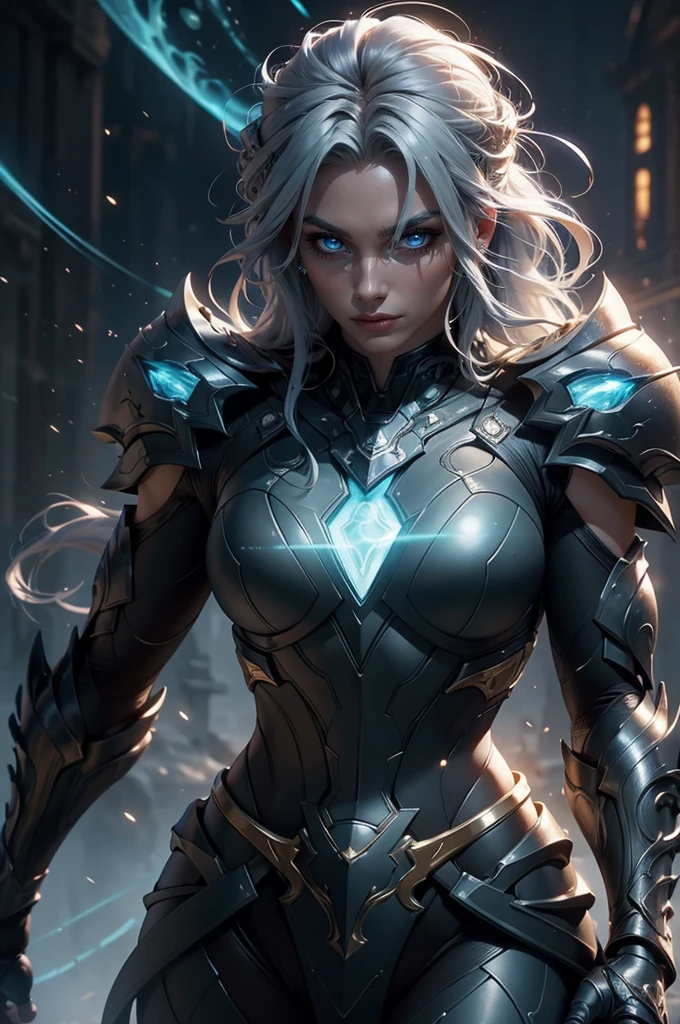 1girl, muscular athletic body, elemental powers, glowing energy aura, hyper detailed, intricate armor, detailed facial features, piercing eyes, flowing hair, detailed clothing texture, dynamic action pose, volumetric lighting, cinematic camera angle, fantasy landscape background, epic dramatic lighting, vibrant color palette, digital art, concept art style, octane render, 8k, HDR, hyper realistic, photorealistic