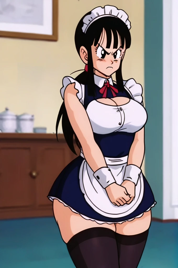 1girl, (videl)+, absurdres, animal ears, black leotard, black pantyhose, bow, bowtie, breasts, cowboy shot, detached collar, grey background, highres, komi-san wa komyushou desu, komi shouko, leotard, long hair, medium breasts, pantyhose, playboy bunny, ponytail, blue eyes, rabbit ears, simple background, solo, standing, strapless, strapless leotard, wrist cuffs
