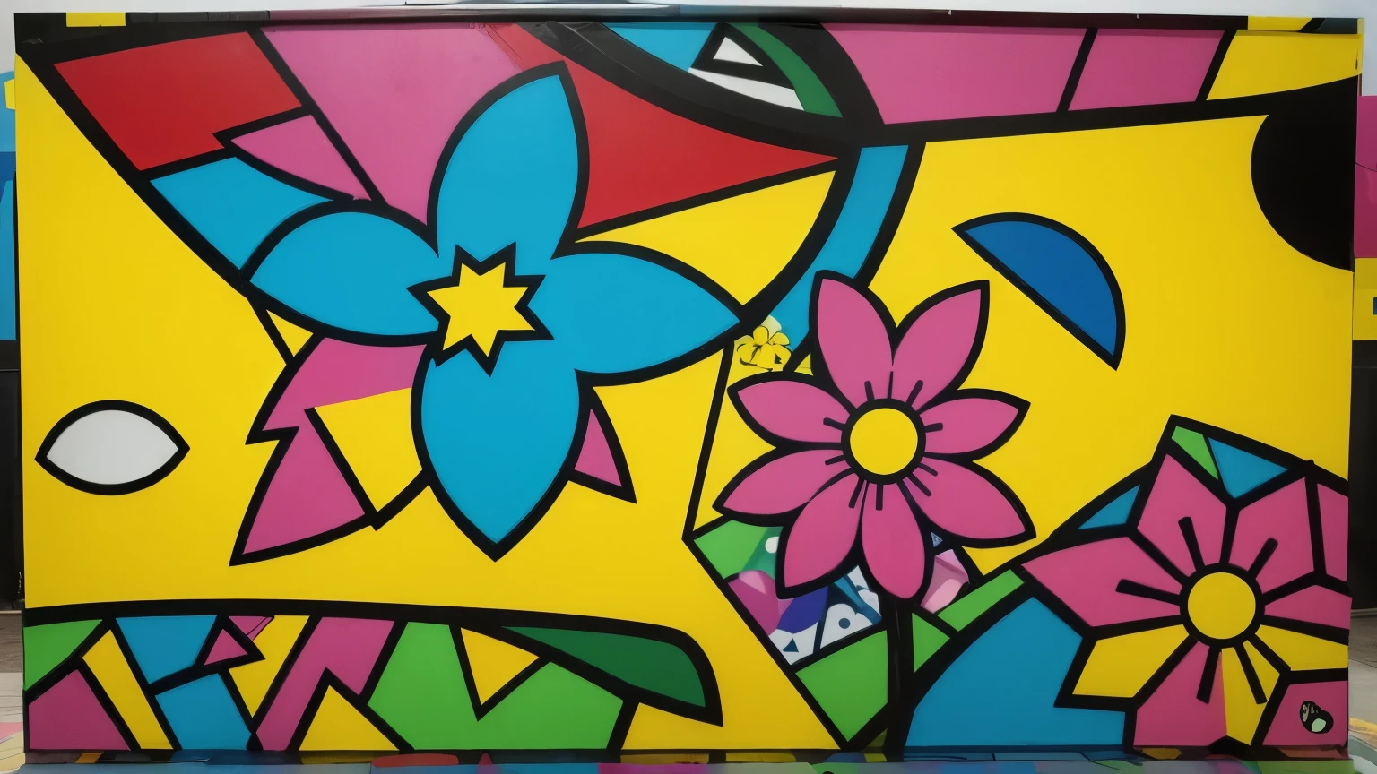 ((best quality)), ((Art)), (detailed), background, paisagem, art by Romero Britto, gratitude, peace, love, flowers, yellow, blue, red, pink. (Pop art), (cubism), (graffiti)