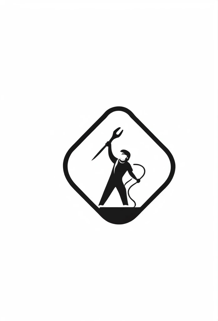 Japanese、Handling tools、Inside the stylish logo of an electric company、Handles tools such as spanners、A cool, chic and modern design depicting small people working seriously. The monochrome background is pure white.