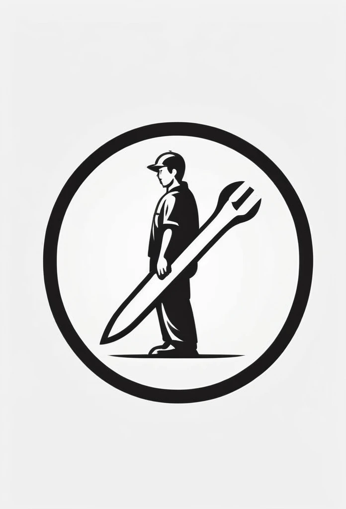 Japanese、Handling tools、Inside the stylish logo of an electric company、Handles tools such as spanners、A cool, chic and modern design depicting small people working seriously. The monochrome background is pure white.