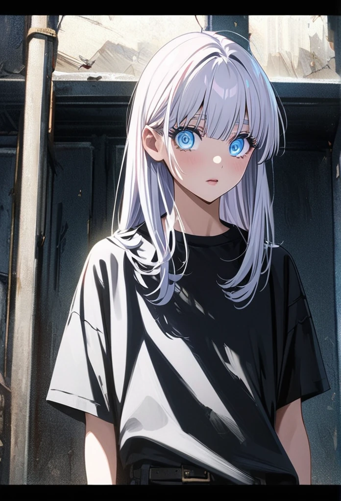 ((Gojo Satoru, female gojo satoru)) Woman, age 18, white hair, hair bangs, (wears round sunglasess) white eyebrows, white eyelash, white eyelashes, detailed eyes, ((blue eyes)), wearing black shirt, high quality, 4k resolution, anime, ((straight hair))