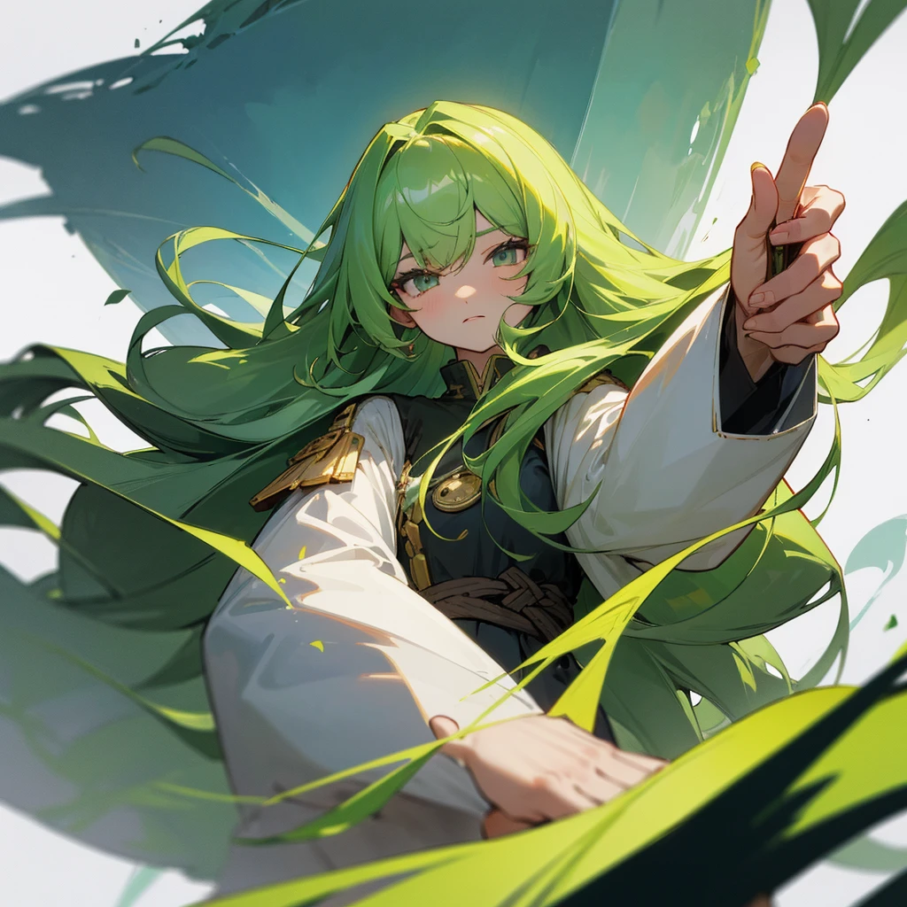 (high quality)、(masterpiece)、(detailed)、One Beautiful Woman、Woman with long green hair、Wizard、Right palm facing up、BRAEK、
A tornado is happening in the palm of your hand、A small tornado in the palm of your hand、BRAEK、
The background is a tornado、BRAEK Holding a tornado in the palm of his hand