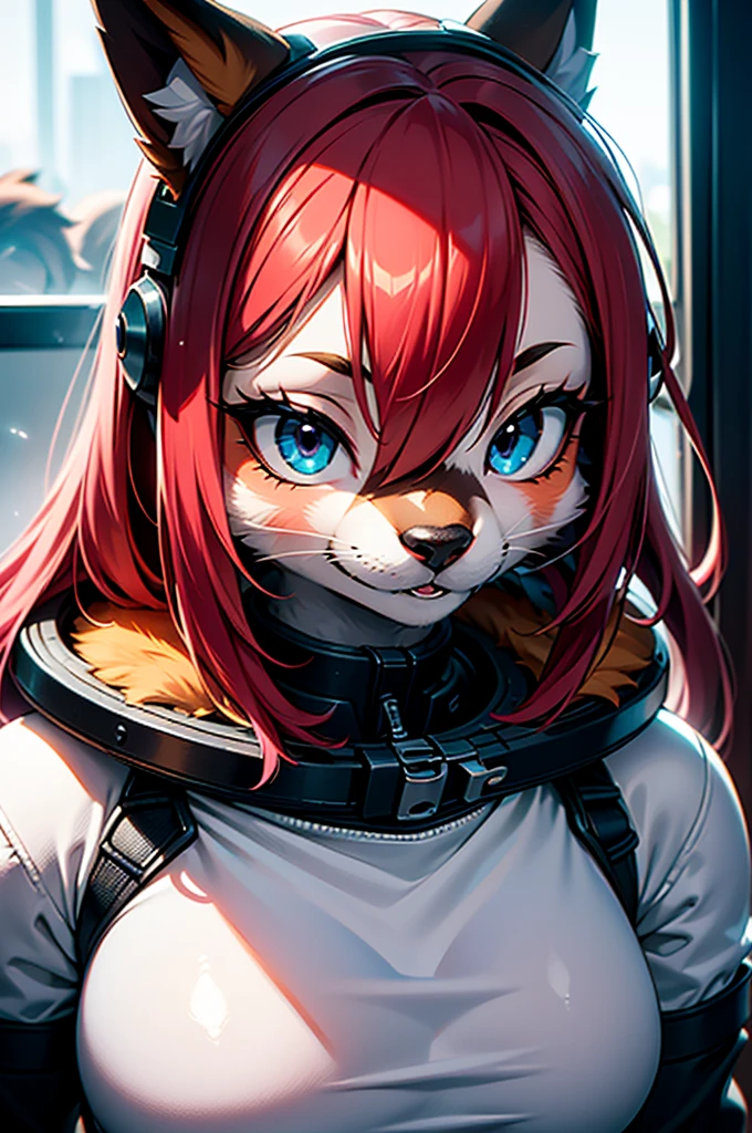furry, girl fox, masterpiece, Best quality at best, (Just focus), (It's a perfect face:1.1), (high detal:1.1), (Ultra-detailed eyes), 25 year old beautiful astronaut 1950 , dark strong blue eye, red details, Cinematic, photo shot, Semi-backlit, The light from the back window is backlighted, dramatic lights , Incandescent Lamps, gentlesoftlighting, Extremely detailed and complex, hyper-maximalist, Art is not Gurwitz&#39;s style, posing elegantly, dynamic, photography of, Volumetric , ultra - detailed, Complicated details, Super detailed Obra-Prima de guweiz, Future environment, eye focus, face focus, shimmering eyes, sexy pose, seductive, flirting, sexy lingerie, sexy stockings

